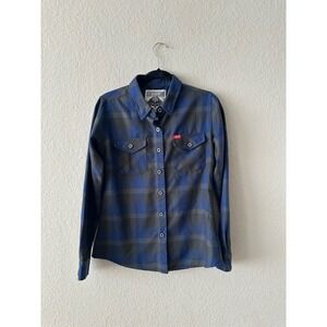 Dixxon Flannel Co Women's Button Up Plaid Long Sleeve Shirt Blue Gray Medium